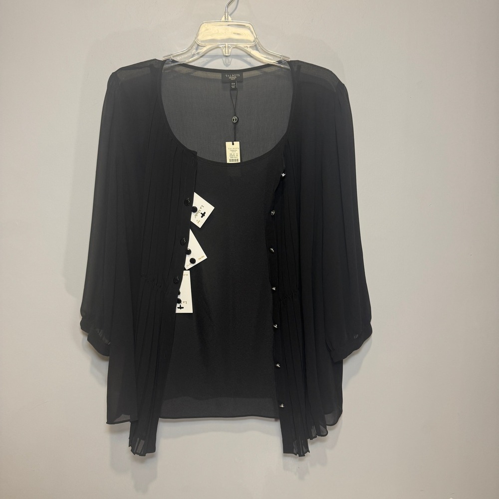 Talbots Woman Black Pleated Sheer‎ Layered Blouse Top 14W NWT